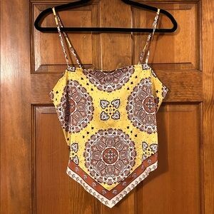 Rachel Zoe Yellow & Brown Paisley Crop Tank, Medium